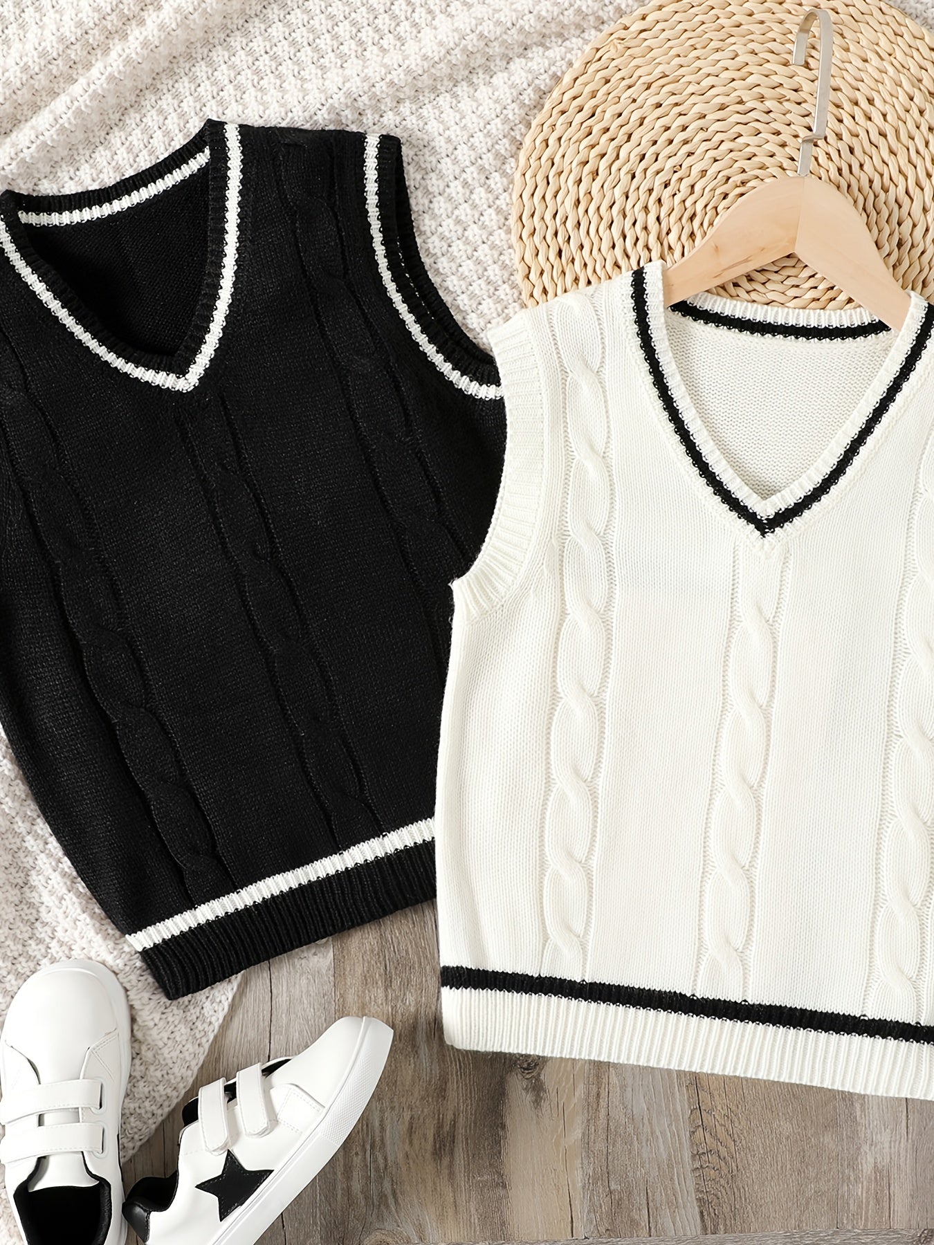Kids Sleeveless V Neck Knitted Sweater Vest