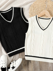 Kids Sleeveless V Neck Knitted Sweater Vest