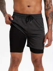 Men's Active Two Layers Shorts With Pockets for Fitness