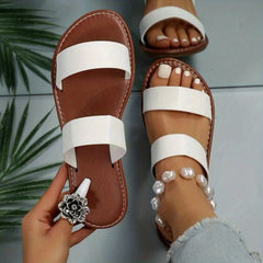 Women's Double Strap Slide Sandals Casual Slip On Flat Summer Shoes