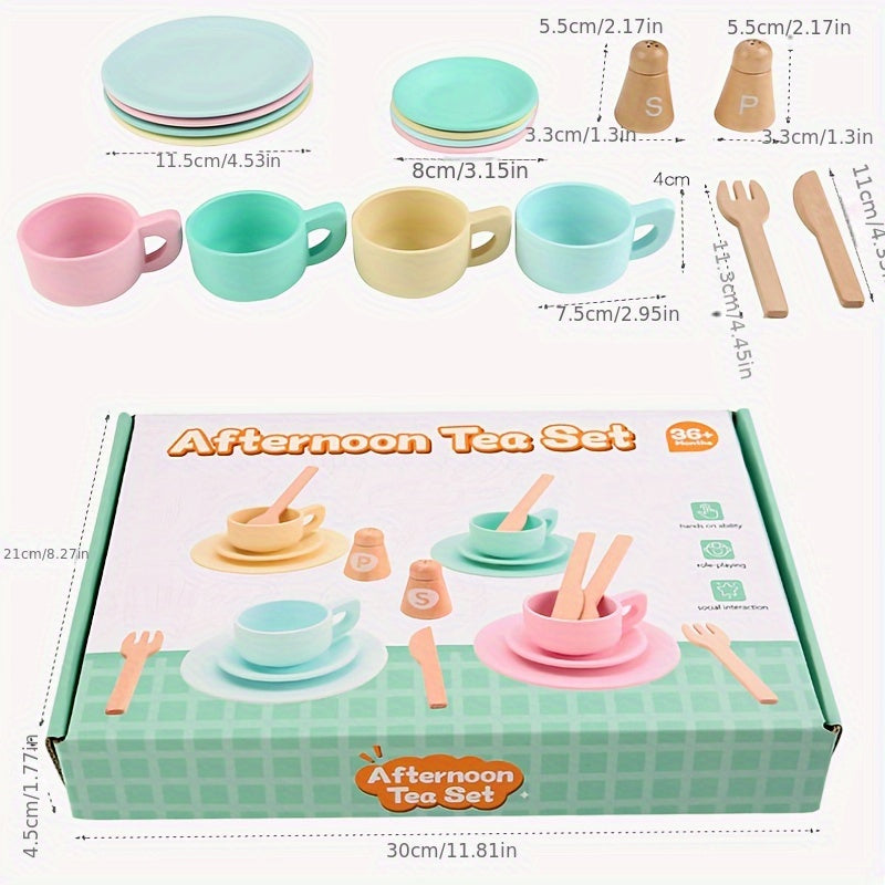 22pcs Wooden Afternoon Tea Toy Set for Kids - Kitchen Accessories Toy