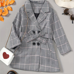 Girls Houndstooth Plaid Peacoat Jacket Kids Overcoat Fall Spring