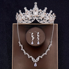 Baroque Crystal Bridal Head Jewelry Set - Tiara Crown Earring Necklace
