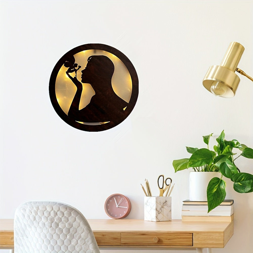 Children's Room LED Wall Clock Retro Wooden Sign Wall Sticker Hanging Lamp