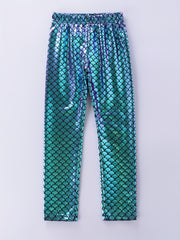 Girls Mermaid Party Footless Leggings Stretch Toddler Kids Halloween Party Pants