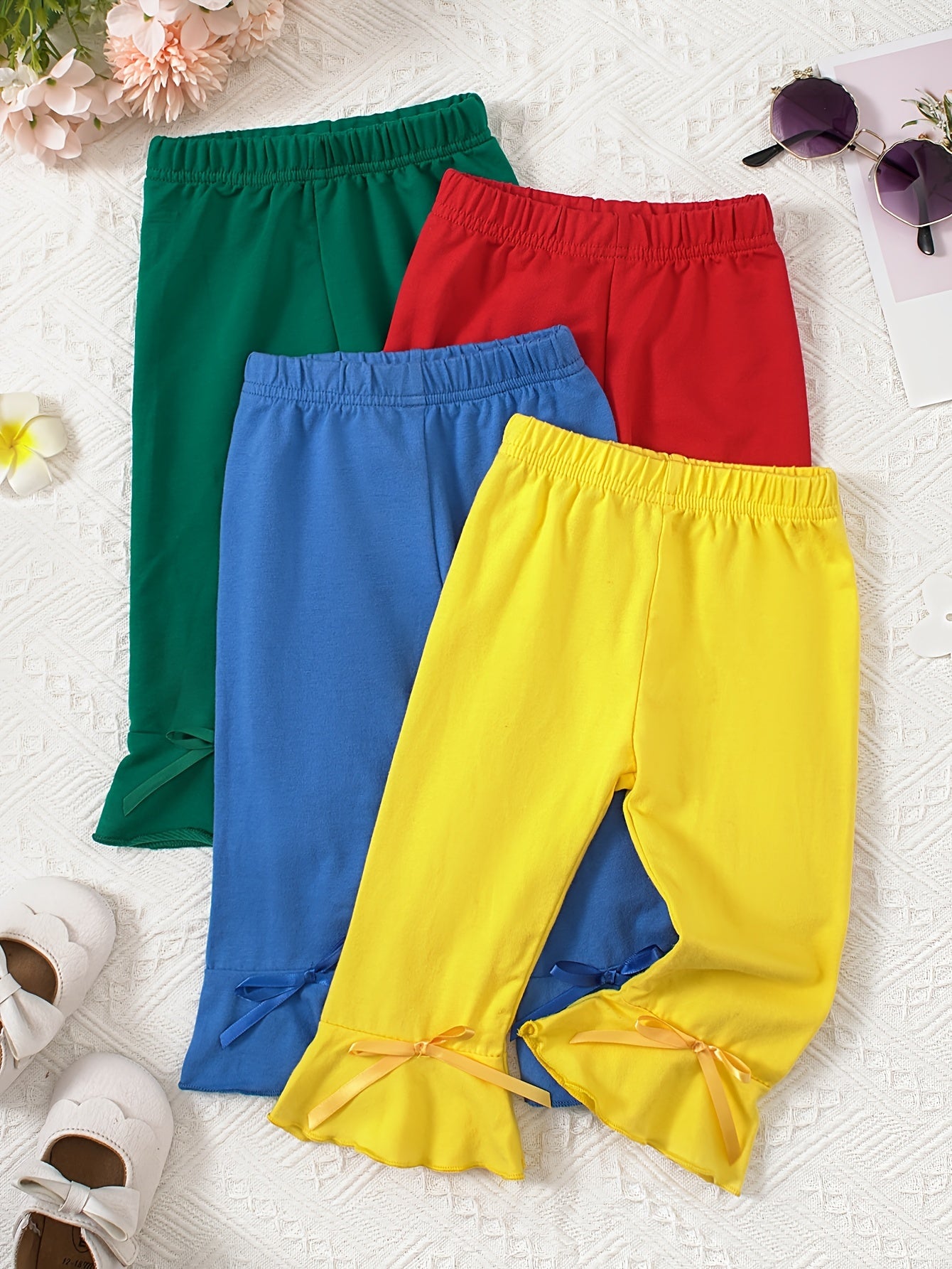Baby Multicolor Comfortable Solid Trousers 3pcs Set Kids Flared Leg Pants