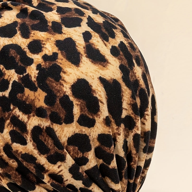 Leopard Print Turban Cap Head Wrap Elastic Hijab Bonnet Women Bandana
