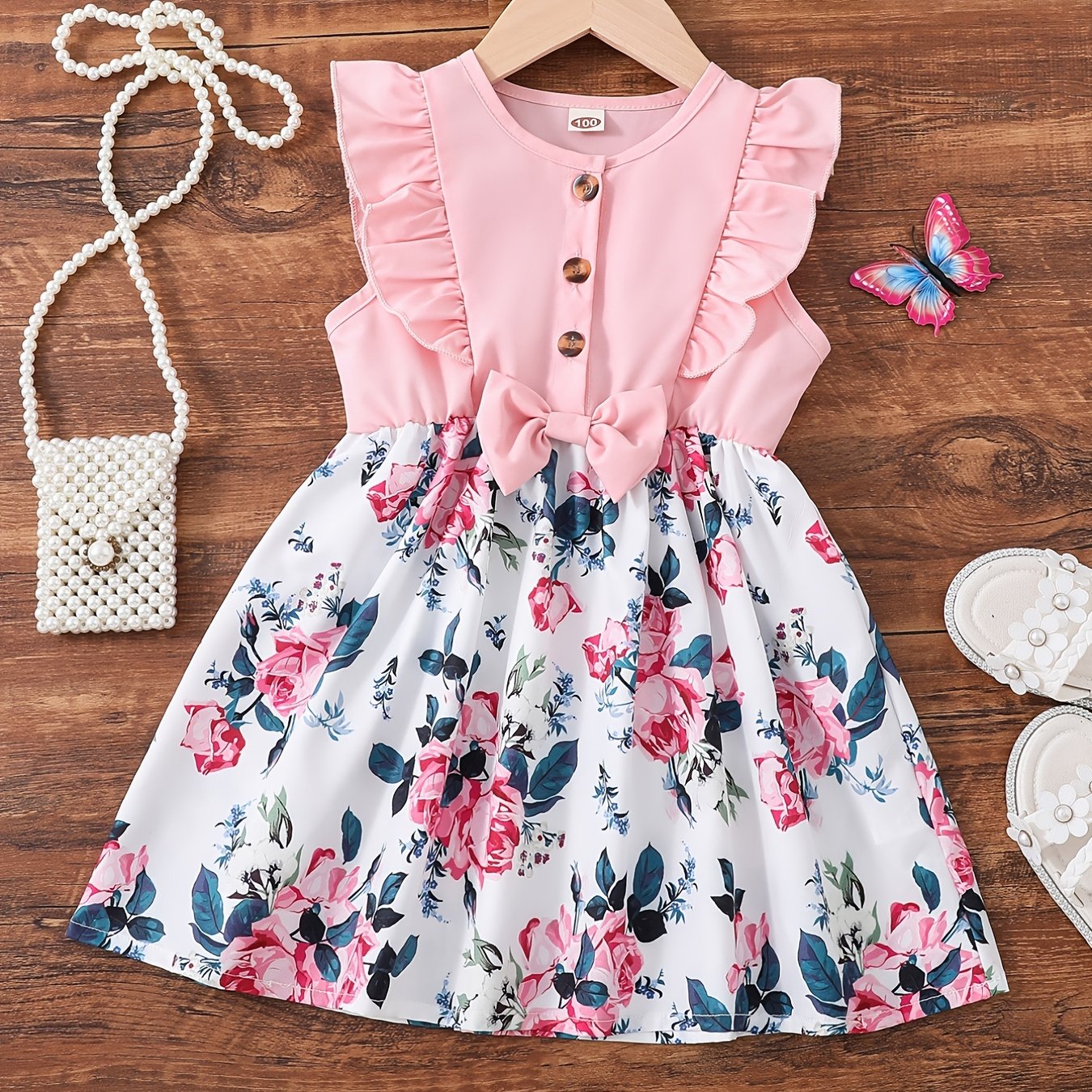 Girls Flower Print Ruffled Dress for Summer Party