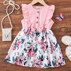 Girls Flower Print Ruffled Dress for Summer Party
