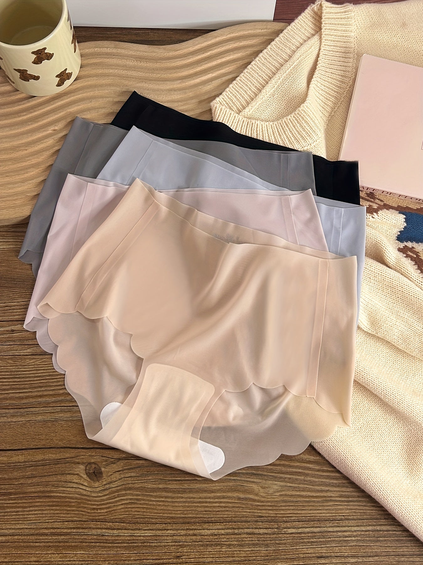 5pcs Seamless Scallop Trim Briefs Women's Lingerie & Underwear