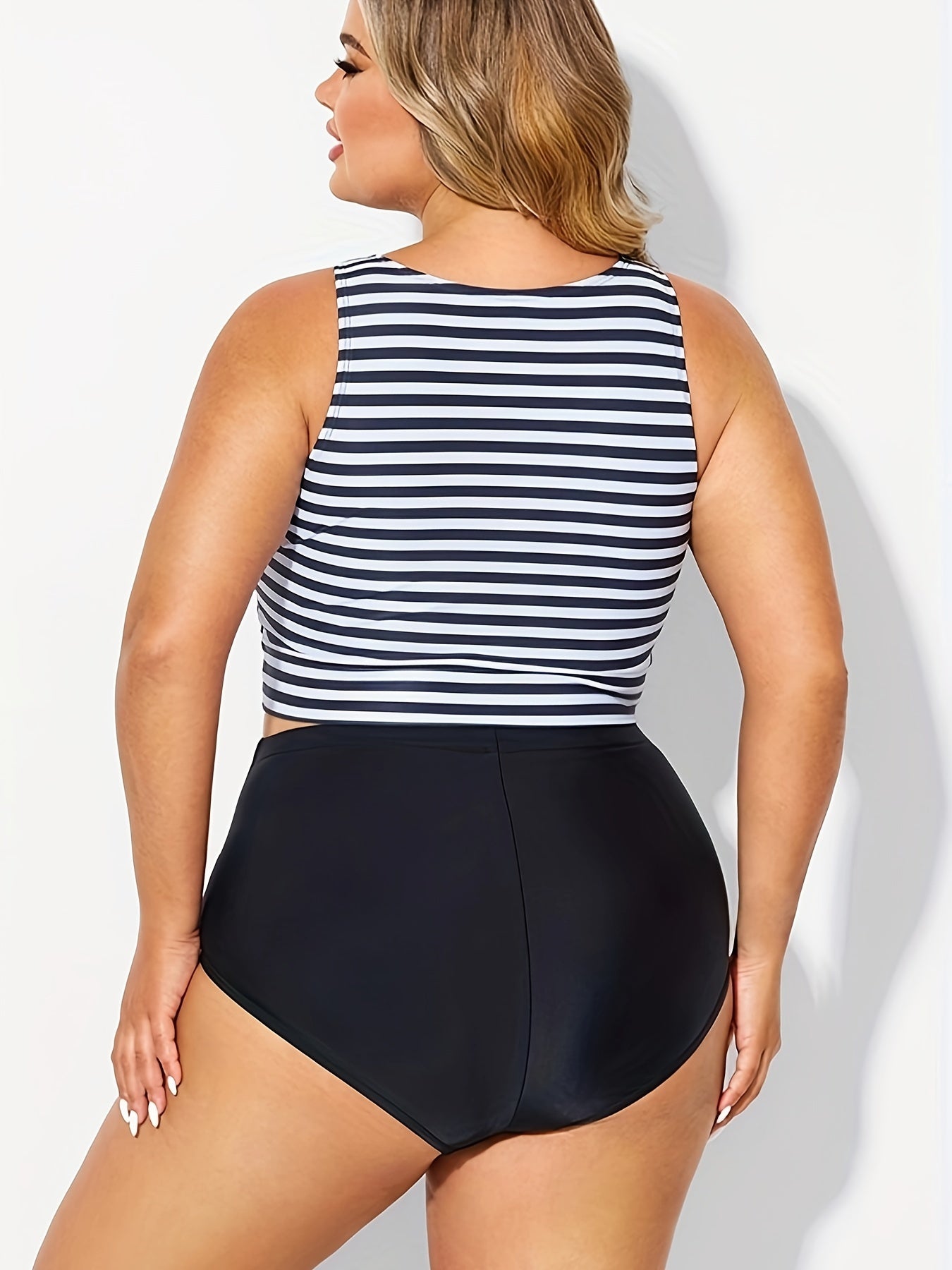 Modest Tankini Set Women's Plus Knot Front Crop Top Swimsuit