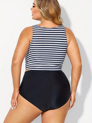 Modest Tankini Set Women's Plus Knot Front Crop Top Swimsuit