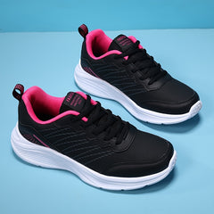 Women's Lace-Up Running Shoes Faux Leather Sneakers