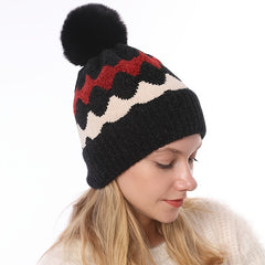 Wave Pom Beanie Women's Winter Soft Knit Beanie Hat With Pom Pom