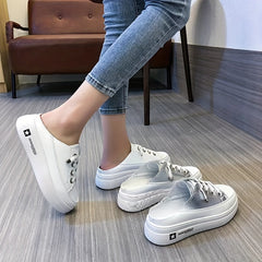 Women's Platform Mule Sneakers Casual Lace Up Outdoor Shoes