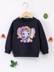 Floral Graphic Round Neck Active Pullovers for Girls Spring Fall