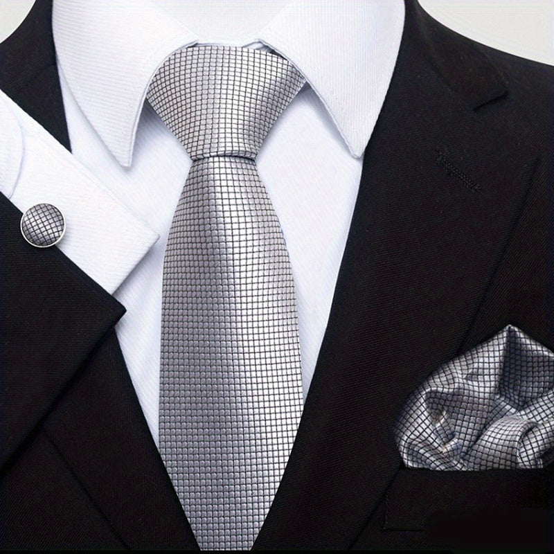 3pcs Mens Satin Necktie & Pocket Square Set Wedding Business Tie & Handker