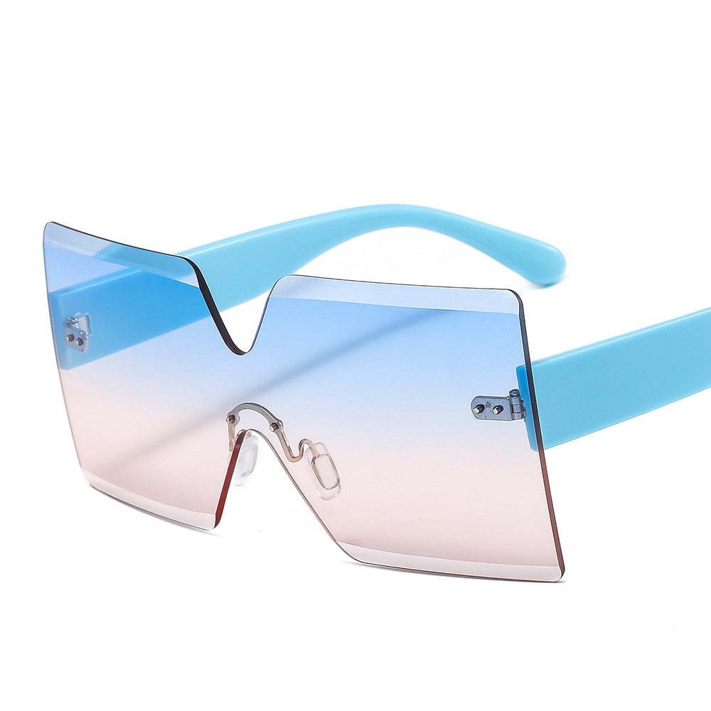 Oversized Square Sunglasses Rimless Frame Transparent Shades Women UV400