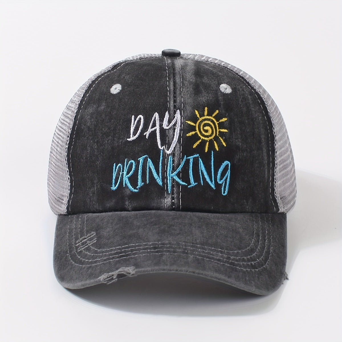 Vintage Distressed Embroidery Trucker Hat Adjustable Baseball Cap