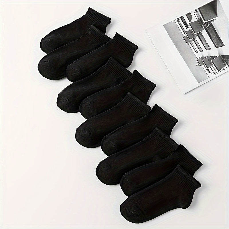 10 Pairs Solid Sports Socks Women's Crew Short Stockings & Hosiery