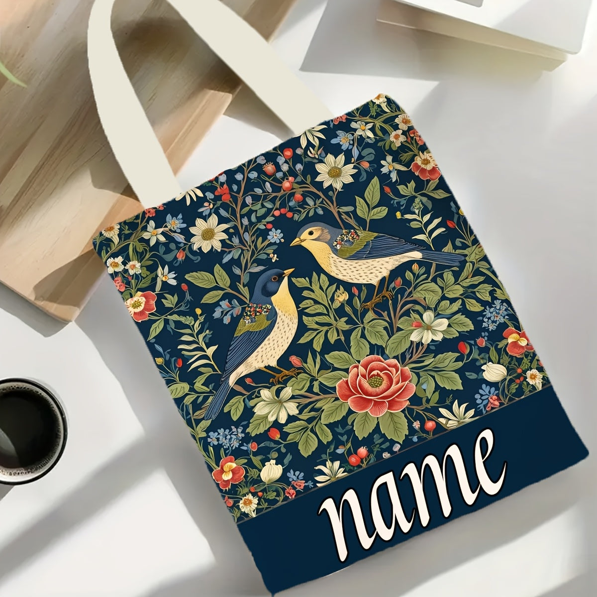 Personalized Floral & Bird Tote Bag for Her