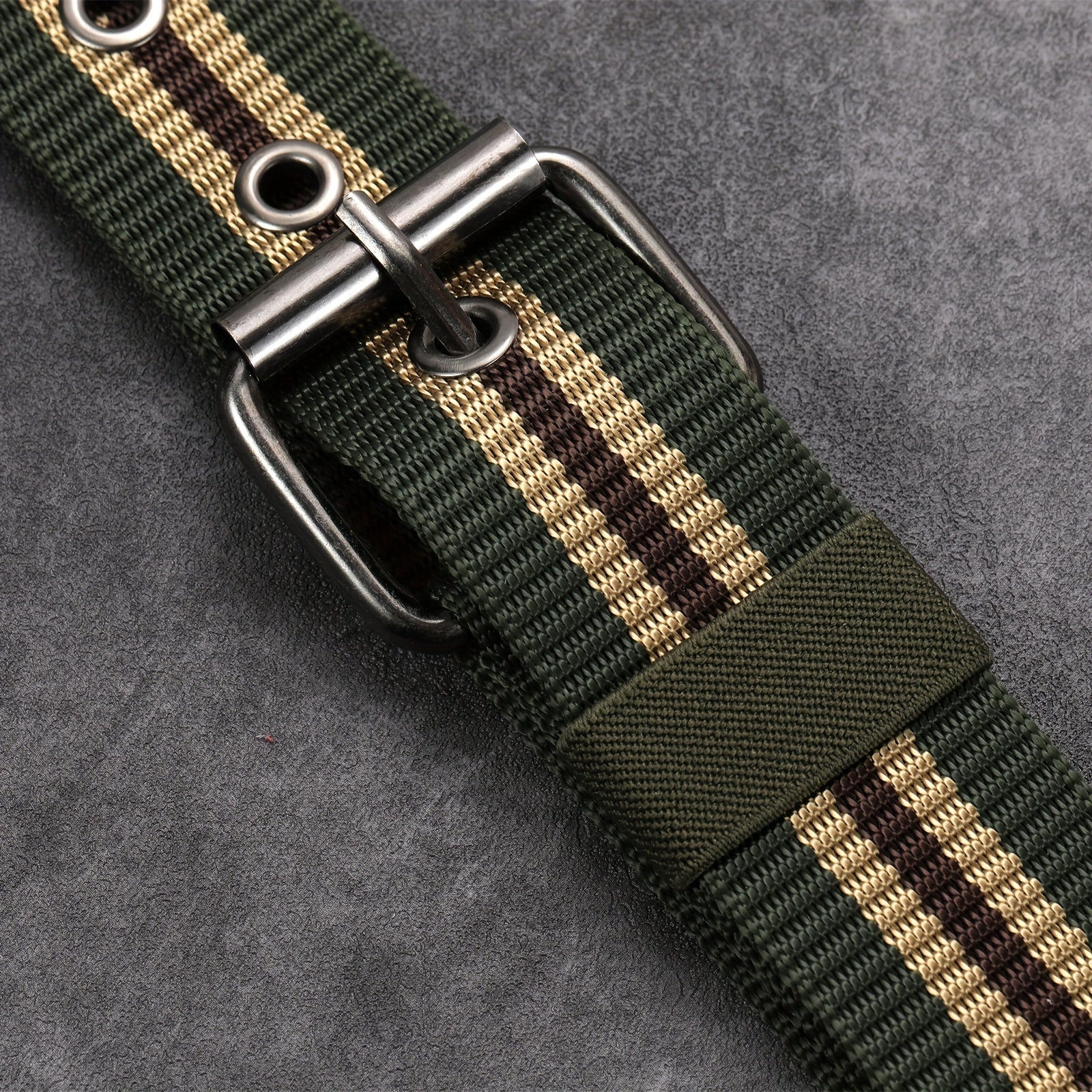 Men's Army Green Cloth Strap Square Belt
