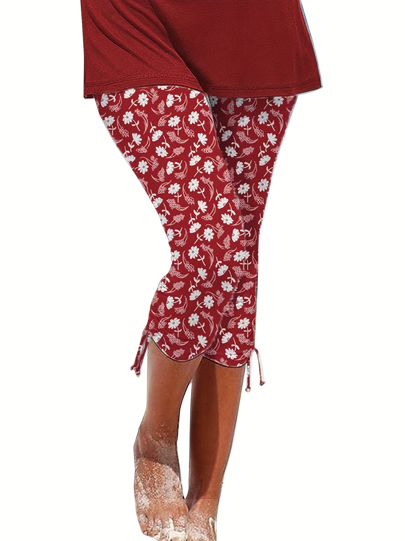 Solid Drawstring Cropped Leggings Casual Leggings