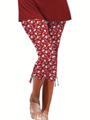Solid Drawstring Cropped Leggings Casual Leggings