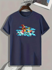 Cartoon Print Men's Graphic T-shirt for Summer
