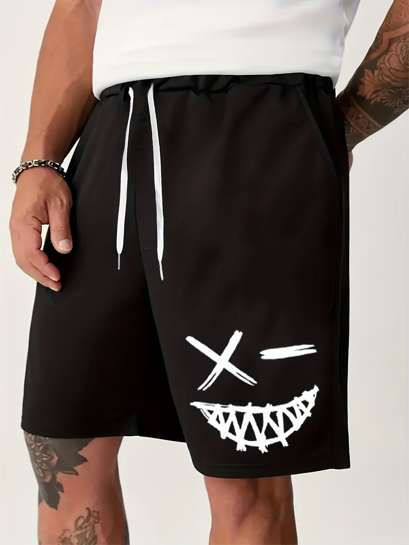 Smile Print Men's Drawstring Shorts