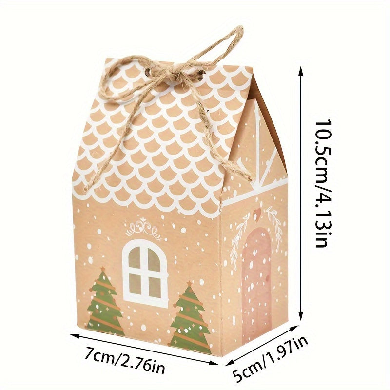 House Shape Christmas Paper Boxes Candy Gift Boxes Food Cookie Packing Bag