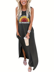Rainbow Print Sleeveless Dress Casual Tank Dress For Spring & Summer