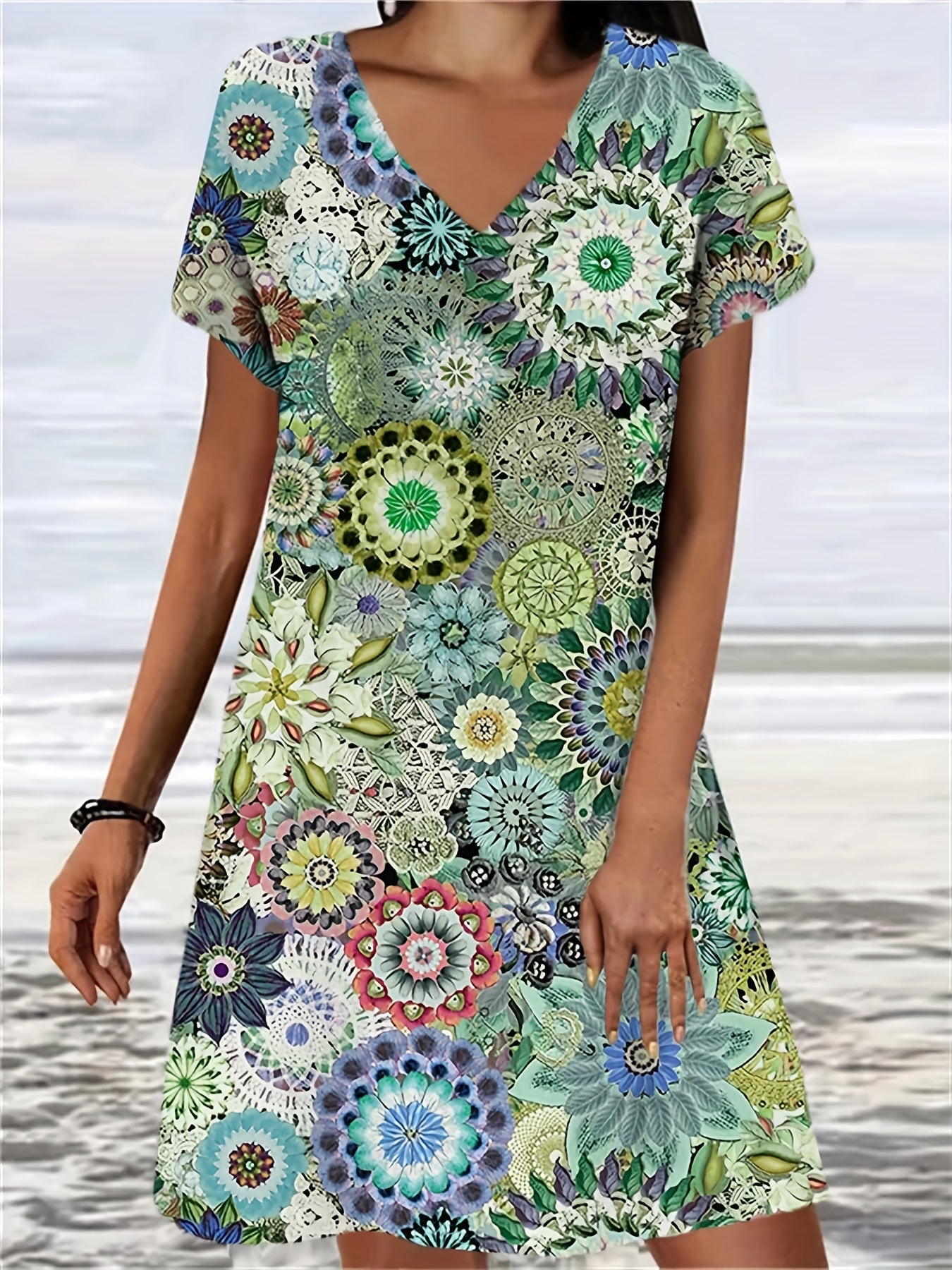 Short Sleeve V Neck Tee Dress