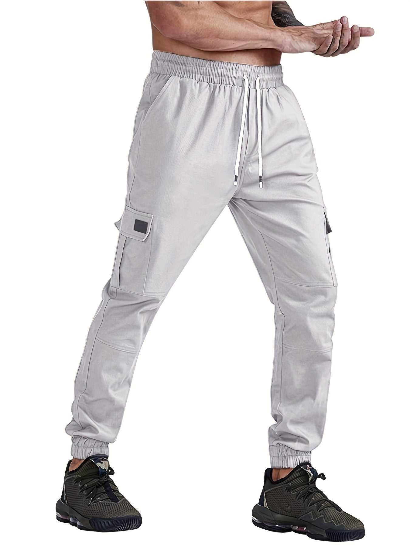 Classic Cargo Pants Men's Loose Fit Drawstring Joggers for Autumn Winter
