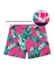 Men s Tropical Leaf & Floral Print Swim Boxers Hawaiian Style