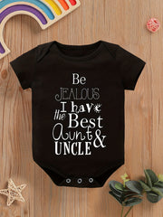 Aunt & Uncle Print Short Sleeve Onesie Casual Romper