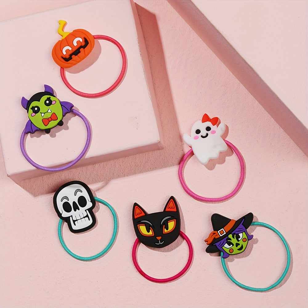 6pcs Halloween Hair Ring Hair Accessories PVC Bat Skull Ghost Witch