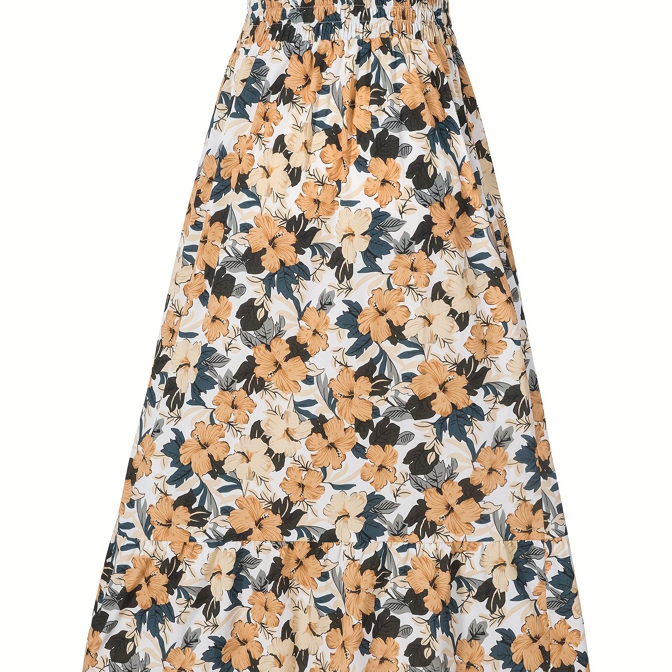 Boho Floral Print High Waist Tiered Skirts Pleated Vacation Layered Maxi
