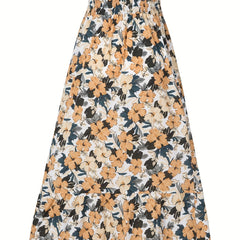 Boho Floral Print High Waist Tiered Skirts Pleated Vacation Layered Maxi