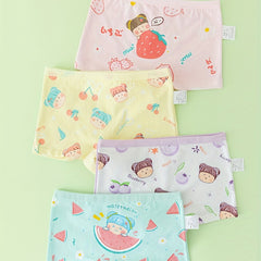 4pcs Girls Triangle Panties Cartoon Girl Print Elastic Waist Underwear