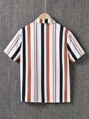 Boys Stripe Casual Lapel Shirt Short Sleeve Top for Summer