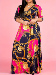 Colorblock Chain Print Maxi Dress