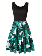 Tropical Print Tank Dress Medium Stretch A-line Dress