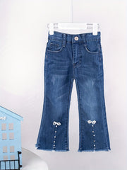 Girls' Flared Jeans With Bow Decor
