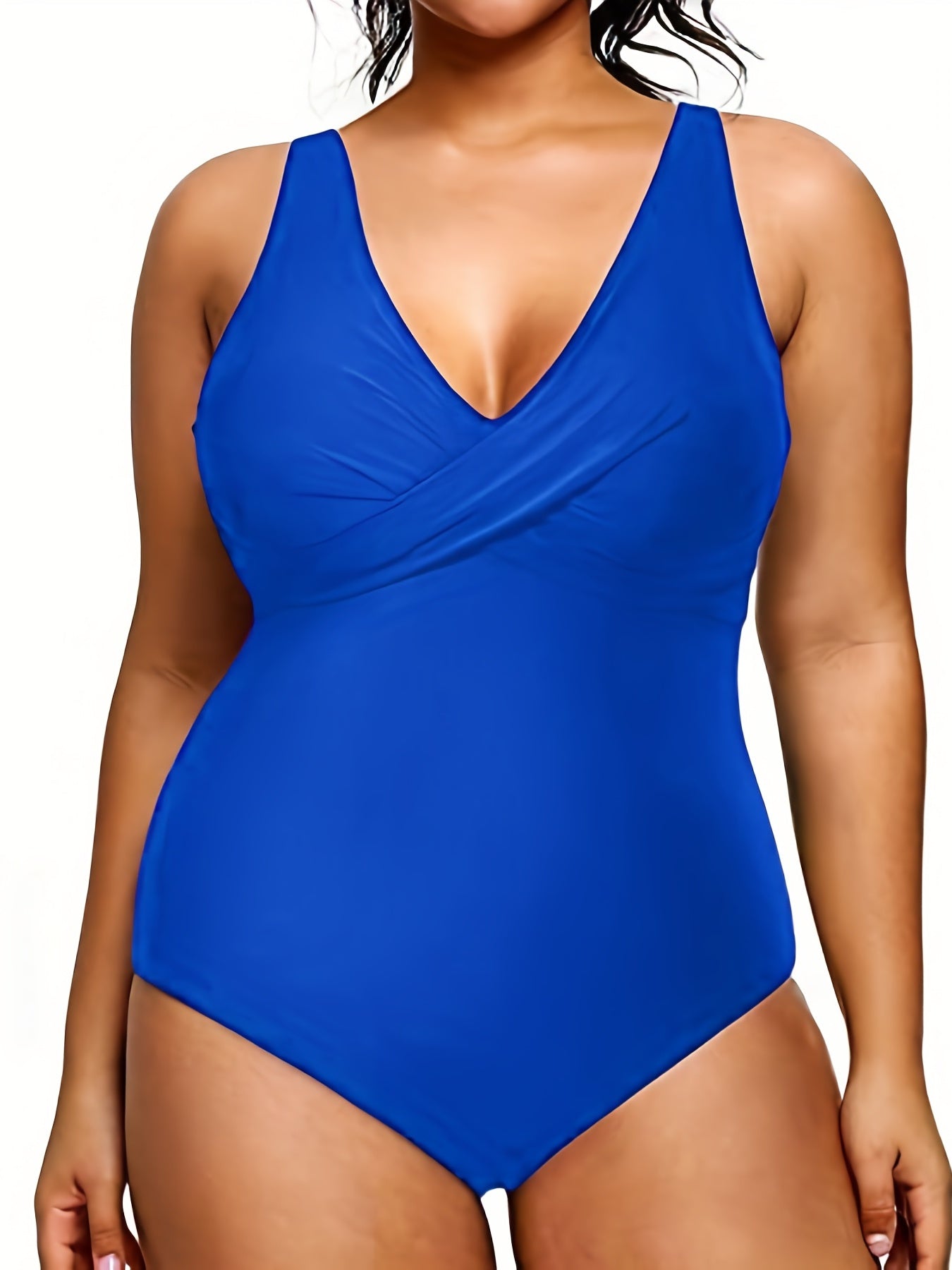 Solid Criss Cross V Neck One Piece Swimsuit