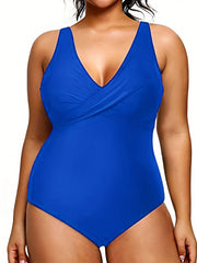 Solid Criss Cross V Neck One Piece Swimsuit
