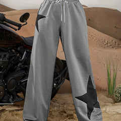 Star Print Tie Waist Wide Leg Loose Gym Sports Trousers