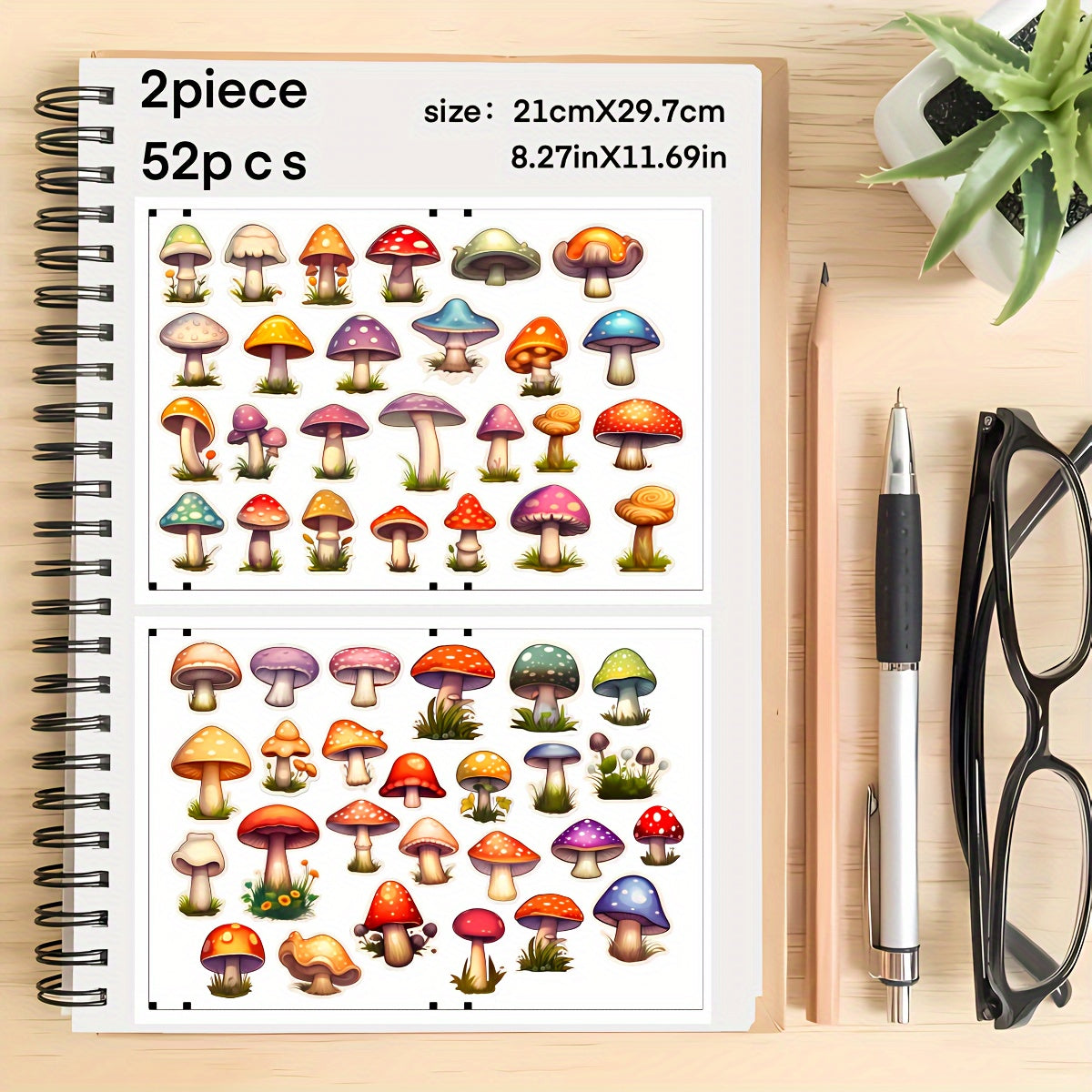 52pcs Mushroom Stickers Waterproof Laptop Phone Skateboard Deco