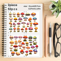 52pcs Mushroom Stickers Waterproof Laptop Phone Skateboard Deco