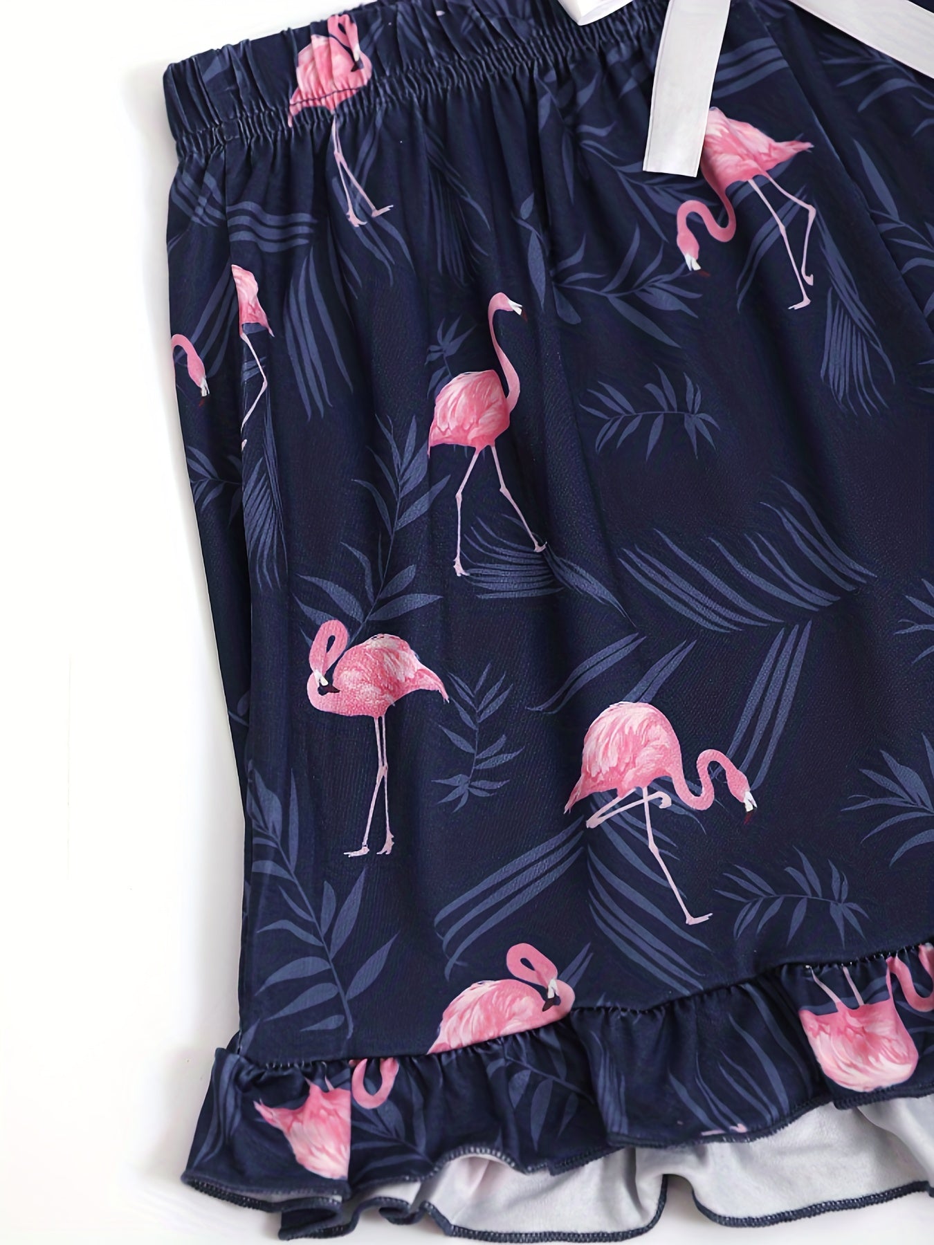 Flamingo Print Lounge Bottoms Elastic Waist Shorts Women's Sleepwear